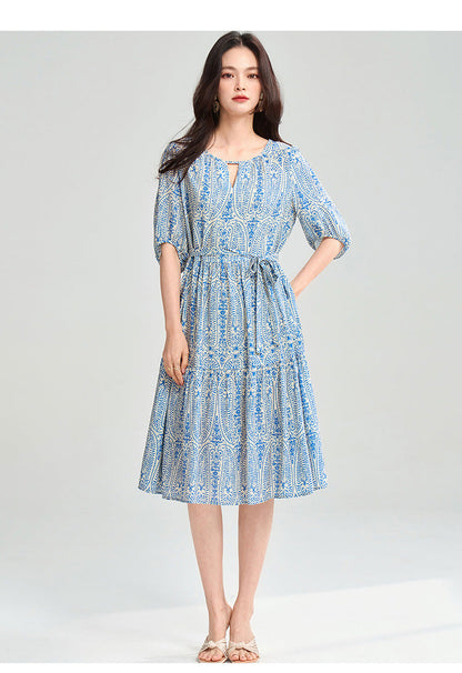 Blue Geometric Tencel Two-Piece Summer Set