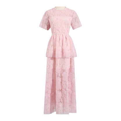French Elegance Tiered Tulle Embroidered Maxi Dress