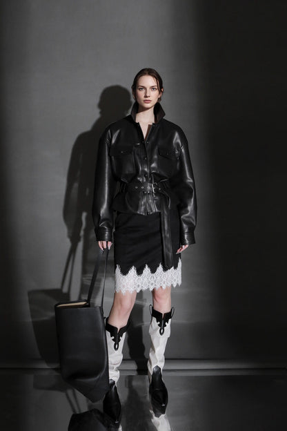 Polo Collar Genuine Lamb Leather Jacket