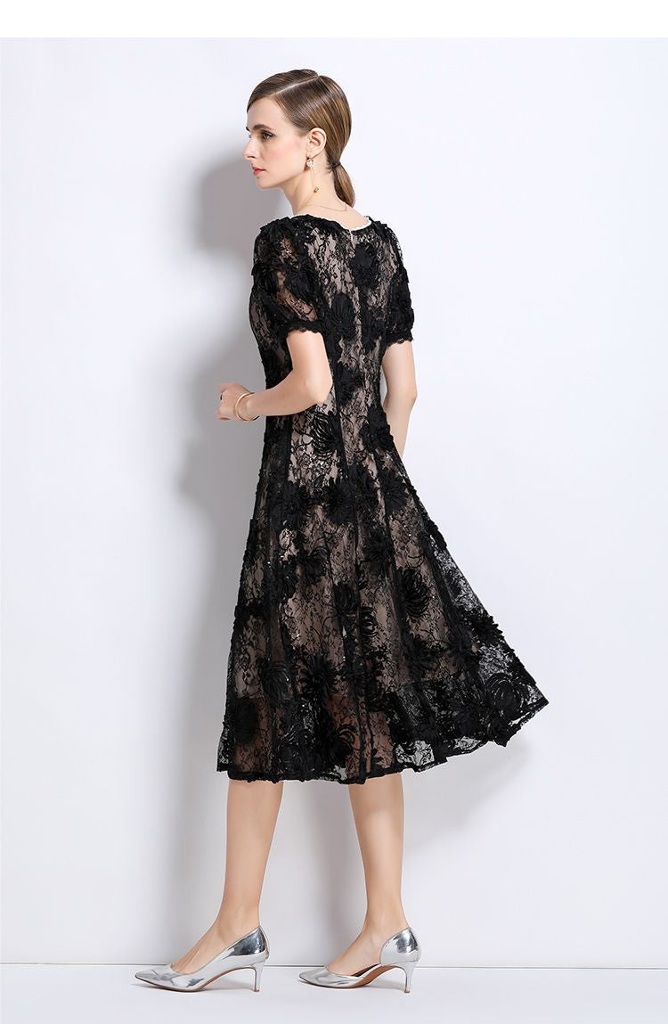 Elegant Black Dress with Puff Sleeves