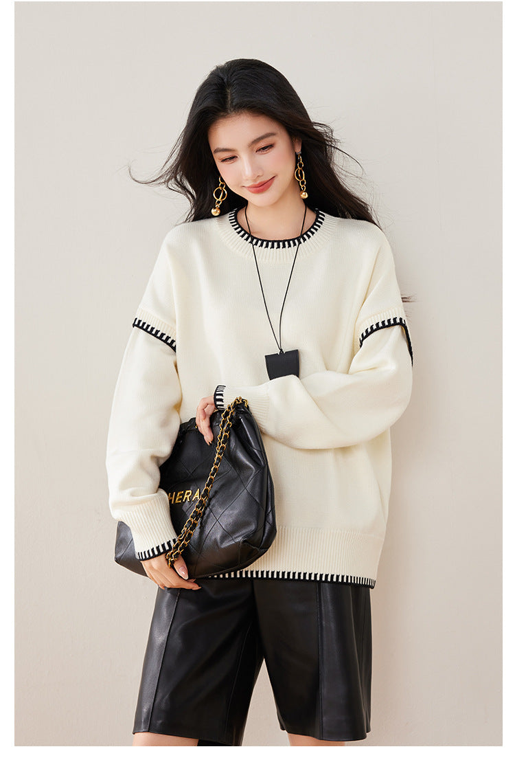 Black & White Color-Block Oversized Knit Sweater