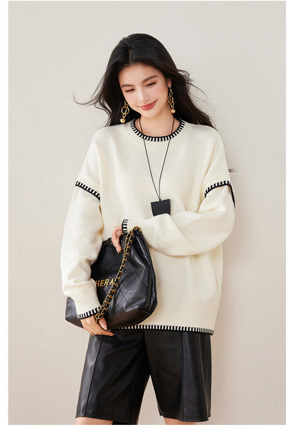 Black & White Color-Block Oversized Knit Sweater