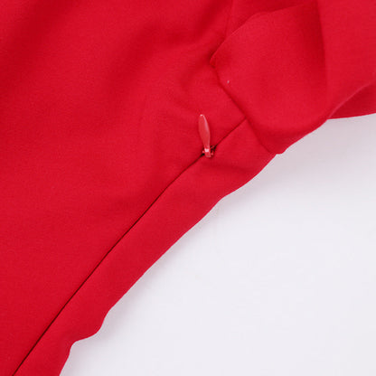 One-Shoulder Asymmetric Hem Red Maxi Dress