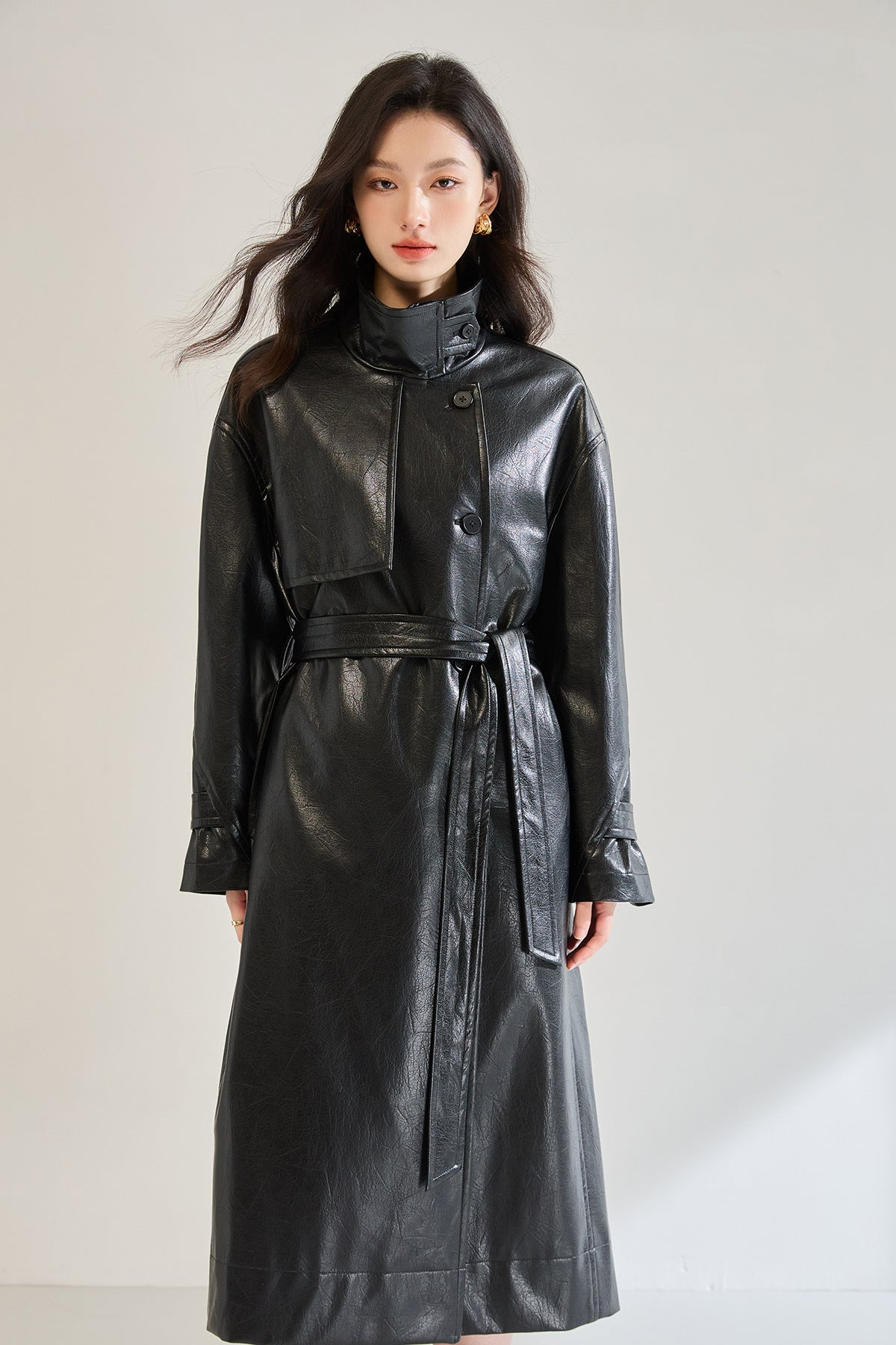Retro Long Faux Leather Coat