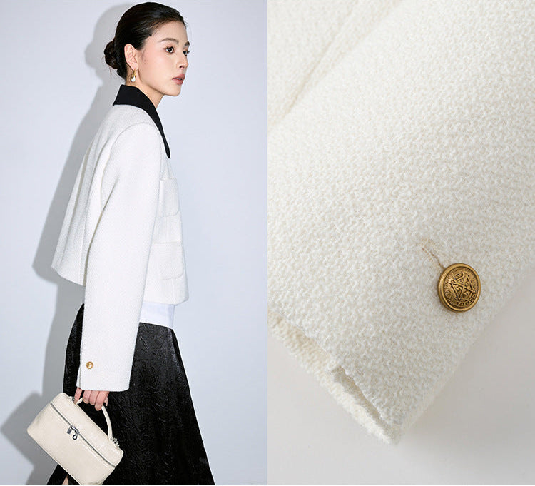 Wool Blend White Cropped Coat