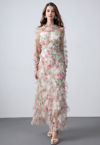 Elegant Floral Princess Maxi Dress