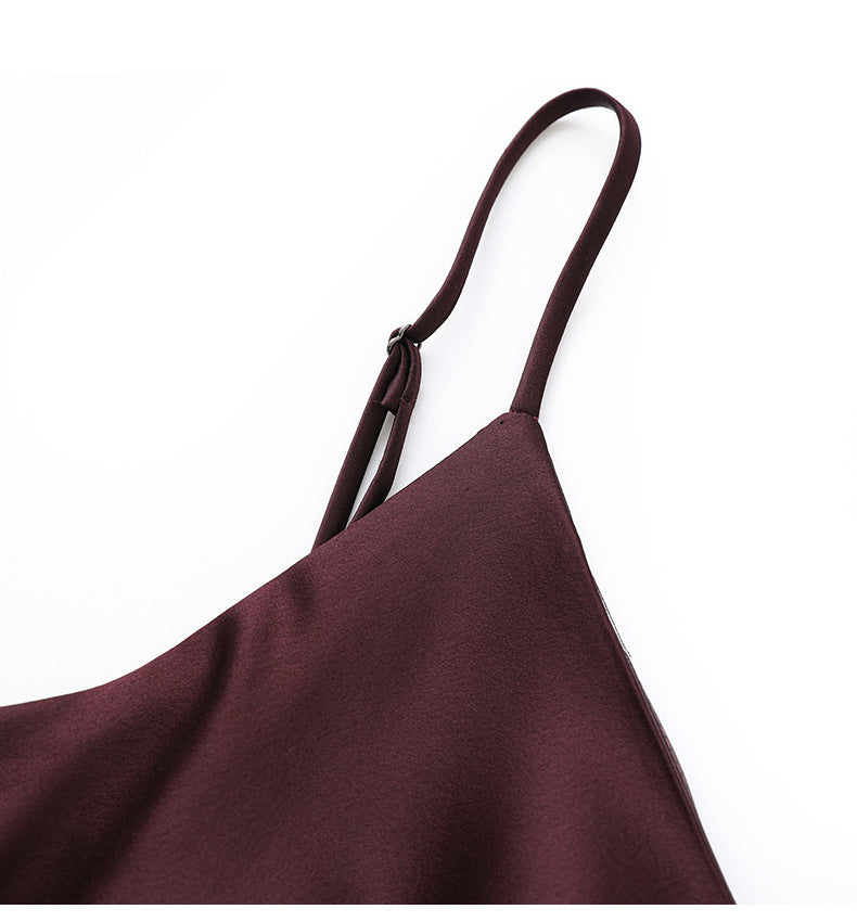 Satin-Texture Acetate Slip Dress with Spaghetti Straps