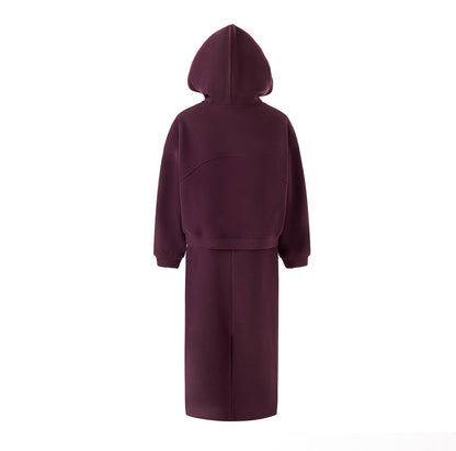 Soft Wool-Blend Hooded Jacket & Elastic Waist Skirt Set