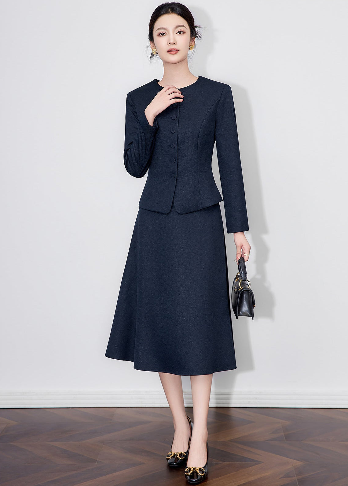 Luminous Texture Two-Piece Blazer & Midi Skirt Set