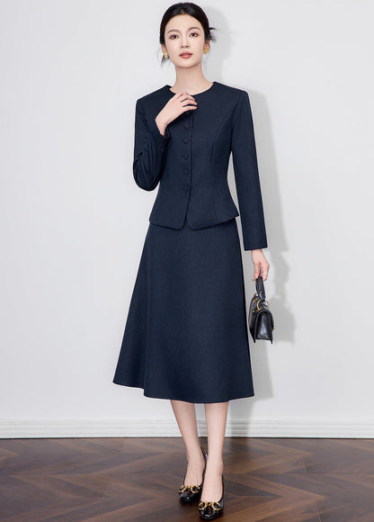 Luminous Texture Two-Piece Blazer & Midi Skirt Set
