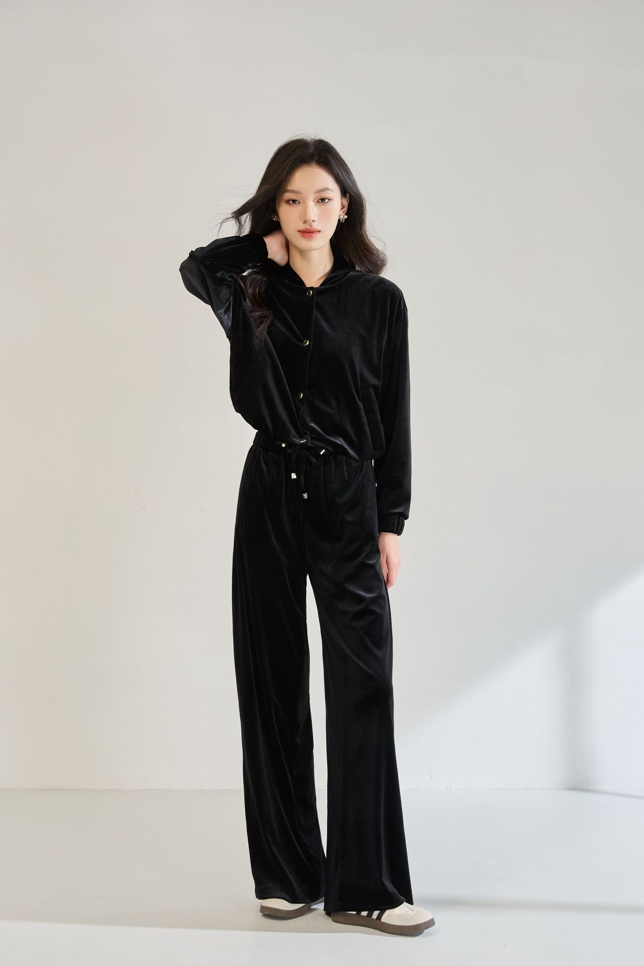 Velvet Pilot Jacket & Wide-Leg Pants Set