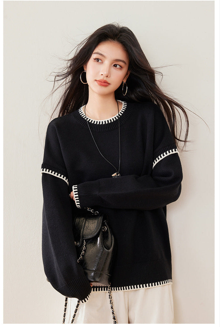 Black & White Color-Block Oversized Knit Sweater