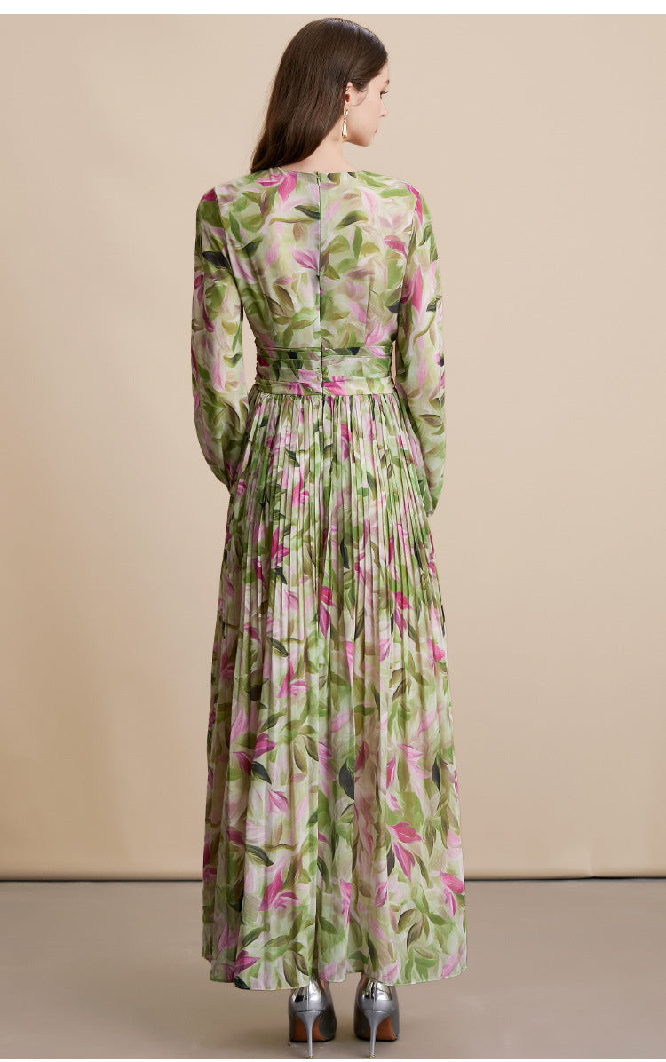 Vintage Floral V-Neck Long Dress
