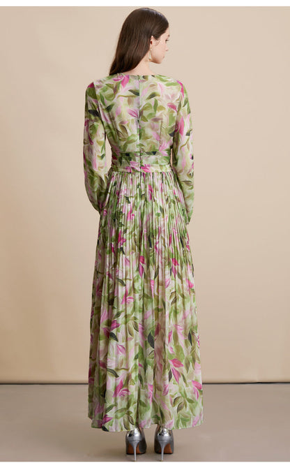 Vintage Floral V-Neck Long Dress