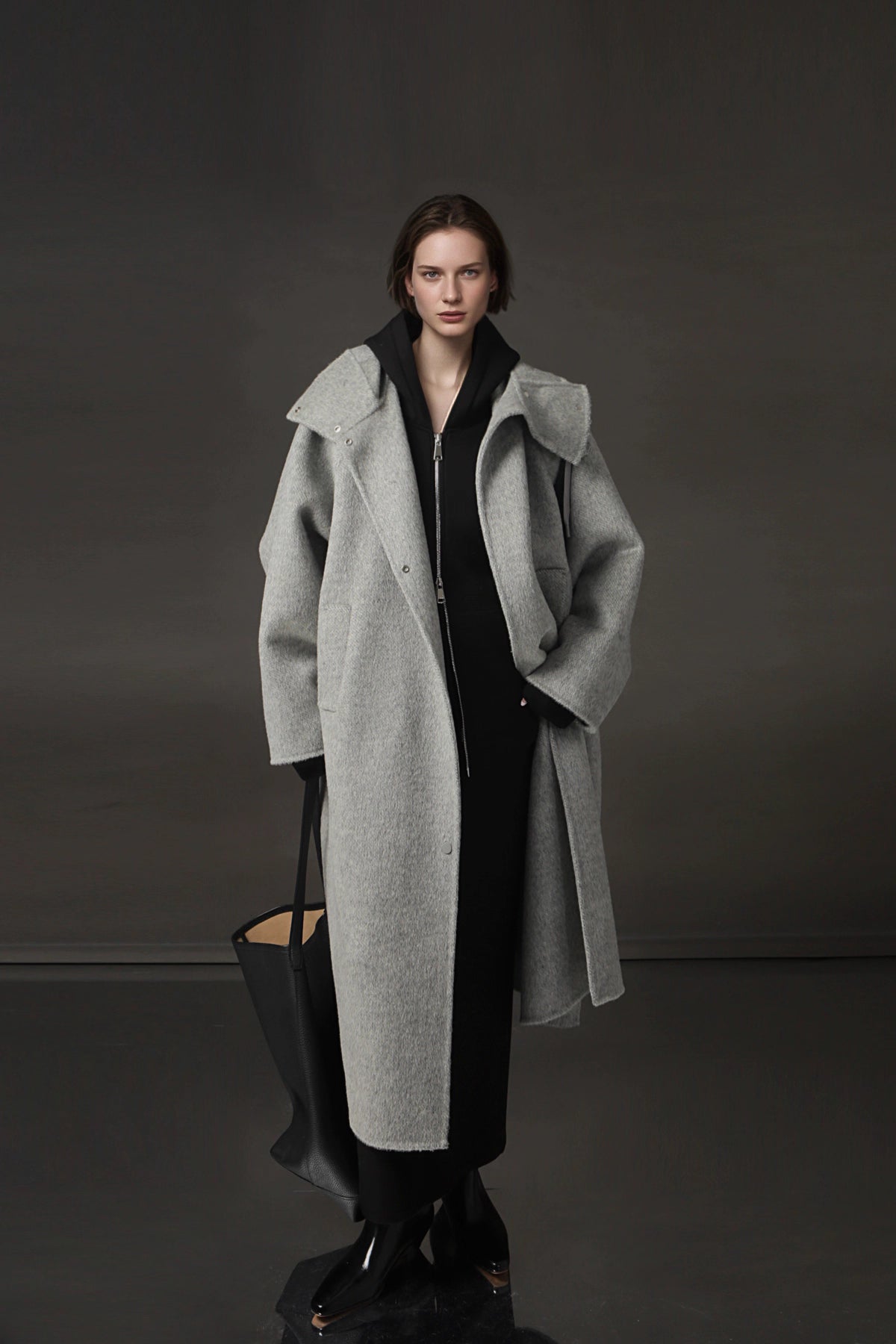 Hooded Alpaca Wool Long Coat