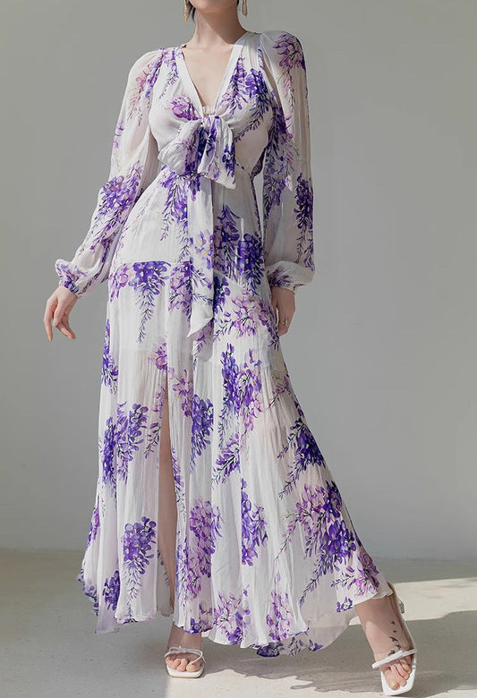 Mirella Embroidered Tulle Maxi Dress with Slit