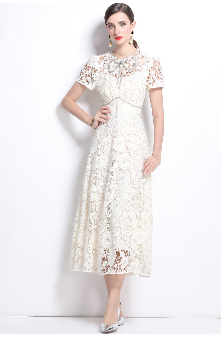 Lace Bow Detail French-Style Dress