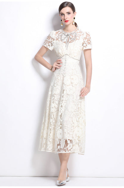 Lace Bow Detail French-Style Dress