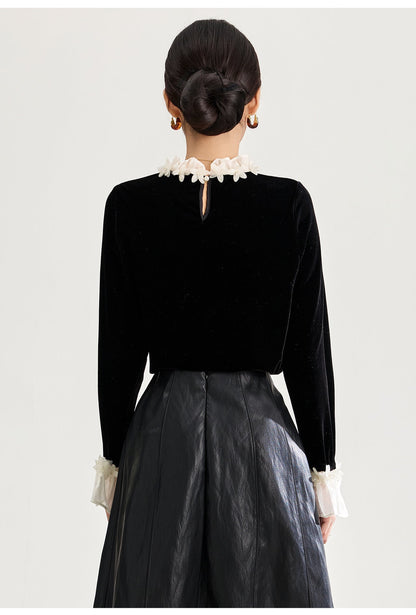 Floral Collar Velvet Blouse