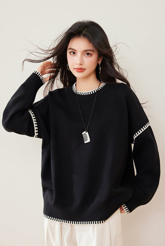 Black & White Color-Block Oversized Knit Sweater