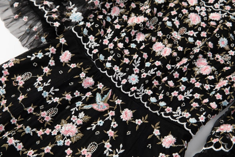 Belleza Princess-Cut Embroidered Maxi Evening Dress