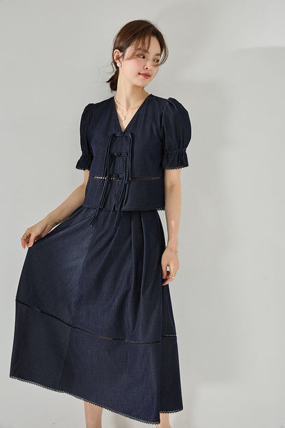 Celeste Faux Denim Two-Piece Set