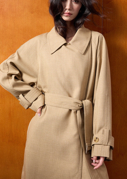 Classic British Style Long Khaki Trench Coat