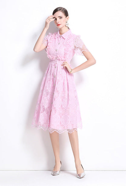 French Lace-Embroidered Midi Dress