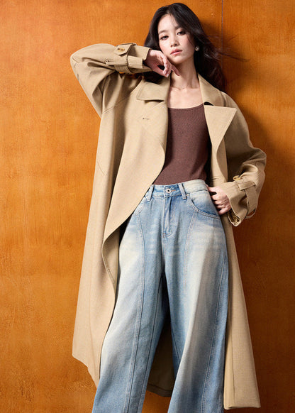 Classic British Style Long Khaki Trench Coat