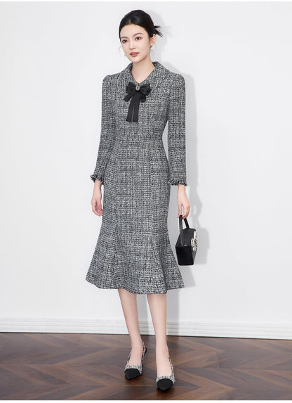 Chanel-Inspired Tweed Mermaid Dress – Elegant Slim Fit Long-Sleeve Design