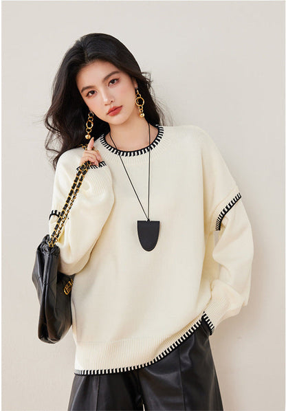 Black & White Color-Block Oversized Knit Sweater
