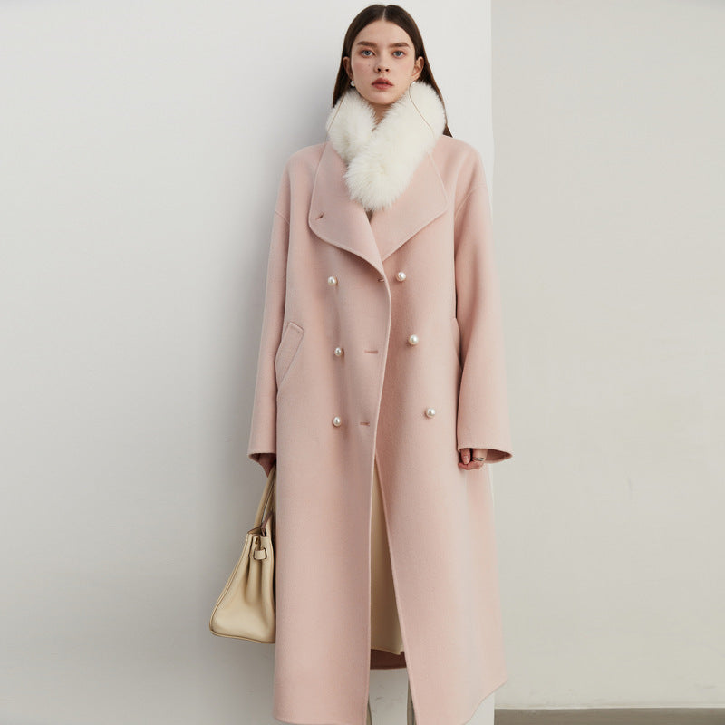 Premium 100% Wool Powder Pink Long Coat