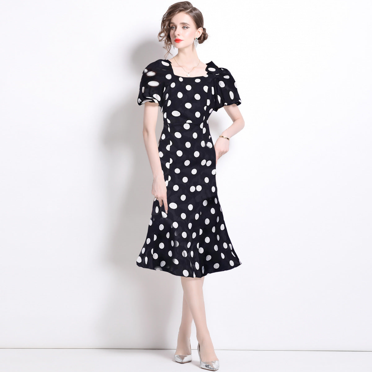 Polka Dot Bow Midi Dress