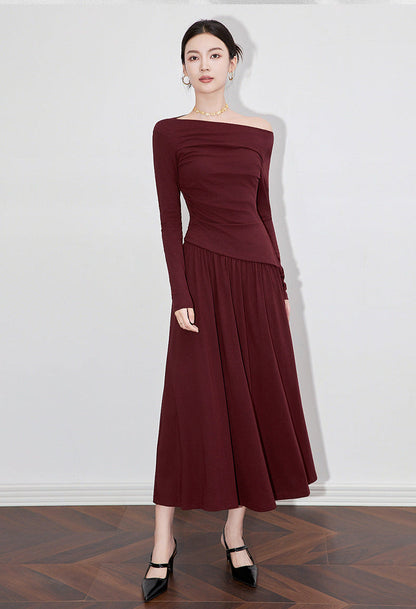 One-Shoulder Long Sleeve Two-Piece Set