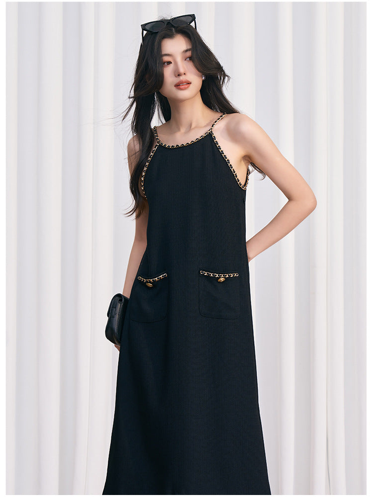 Noir Chain Strap Midi Dress
