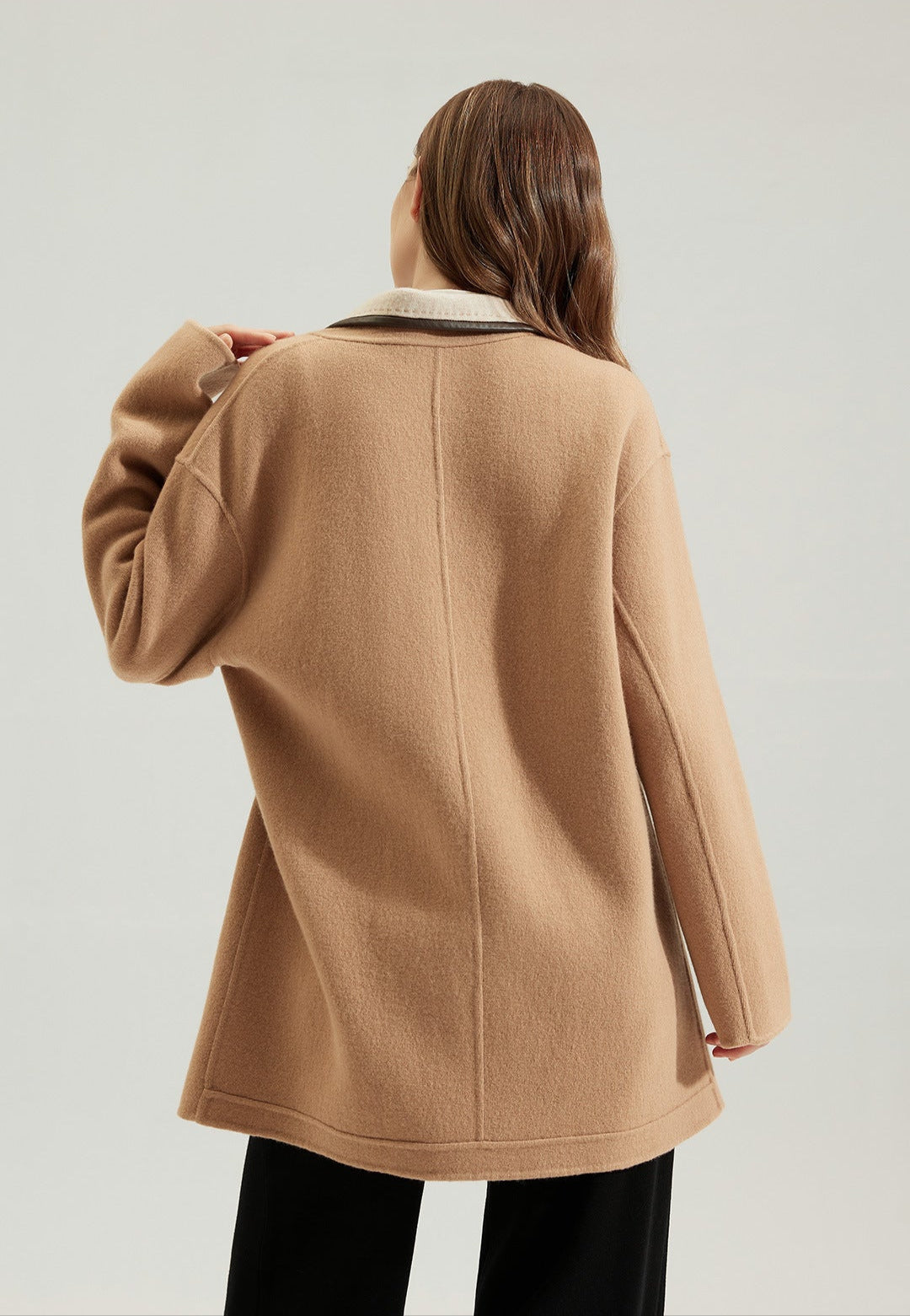 Wool Patchwork Coatigan with Shearling Details