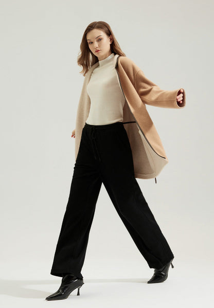 Wool Patchwork Coatigan with Shearling Details