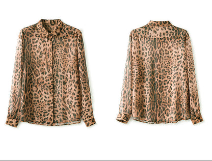 Leopard Print Sheer Mesh Shirt