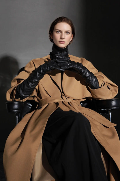 Minimalist Round Neck Wool Blend Trench Coat – Relaxed Fit
