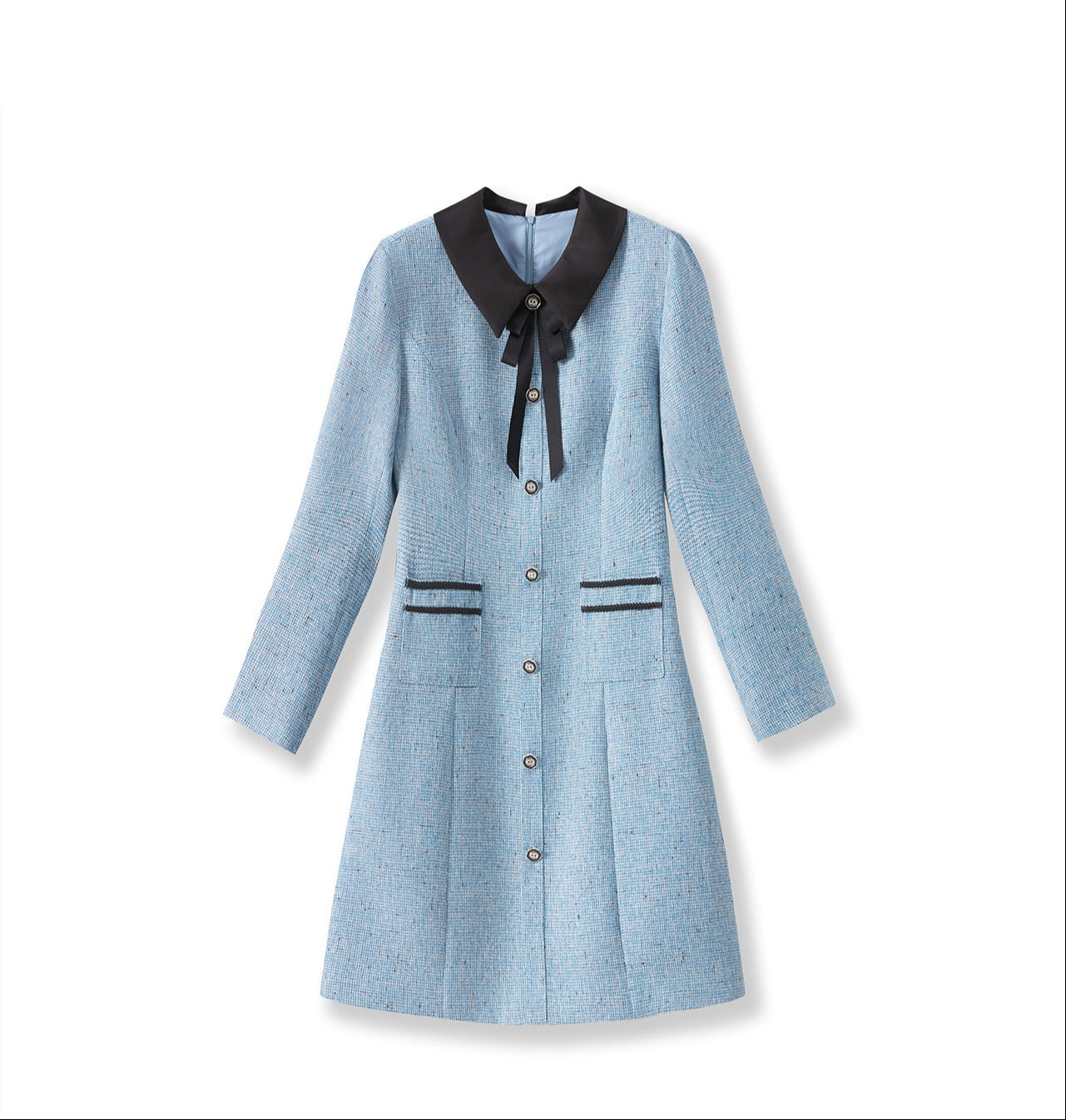 French-Texture Mini Dress with Scarf Collar