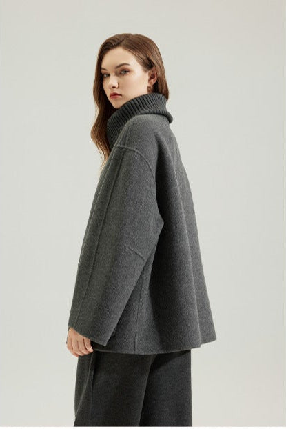 Yün Fermuarlı Stand Yaka Kısa Kaban
