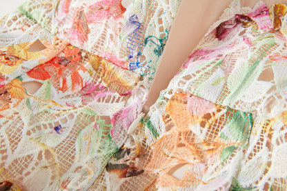 French Style Floral Lace Midi Dress