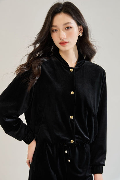 Velvet Pilot Jacket & Wide-Leg Pants Set