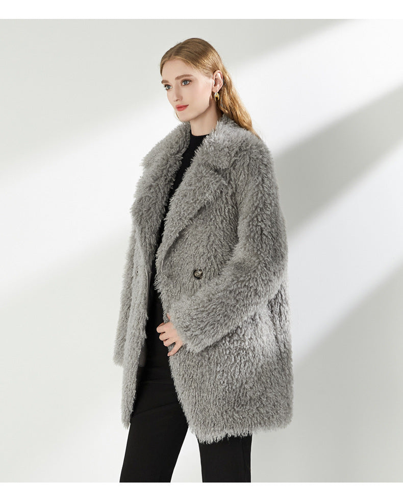 Large Collar Faux Fur Coat with Pockets