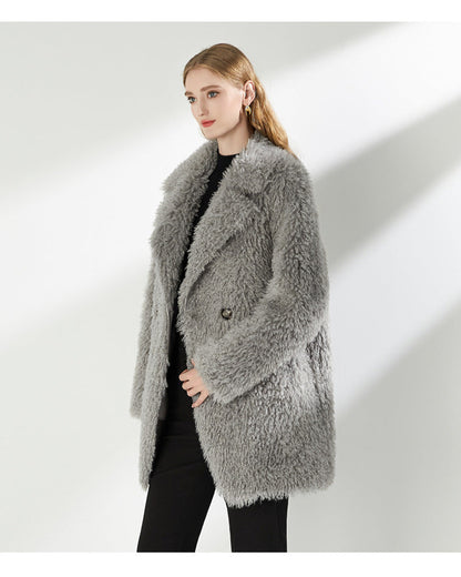 Large Collar Faux Fur Coat with Pockets
