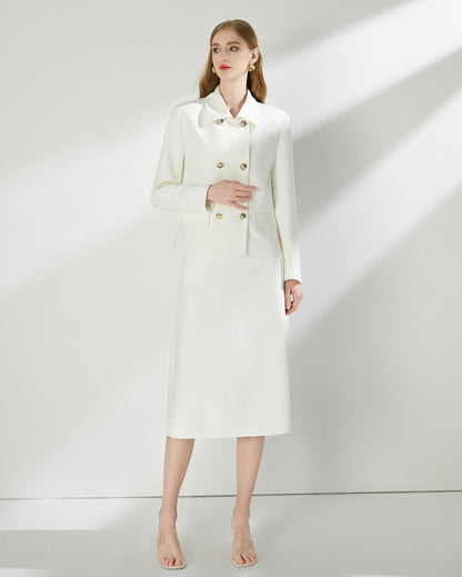 Urban Elegance Two-Piece Set – Blazer Jacket & A-Line Midi Skirt
