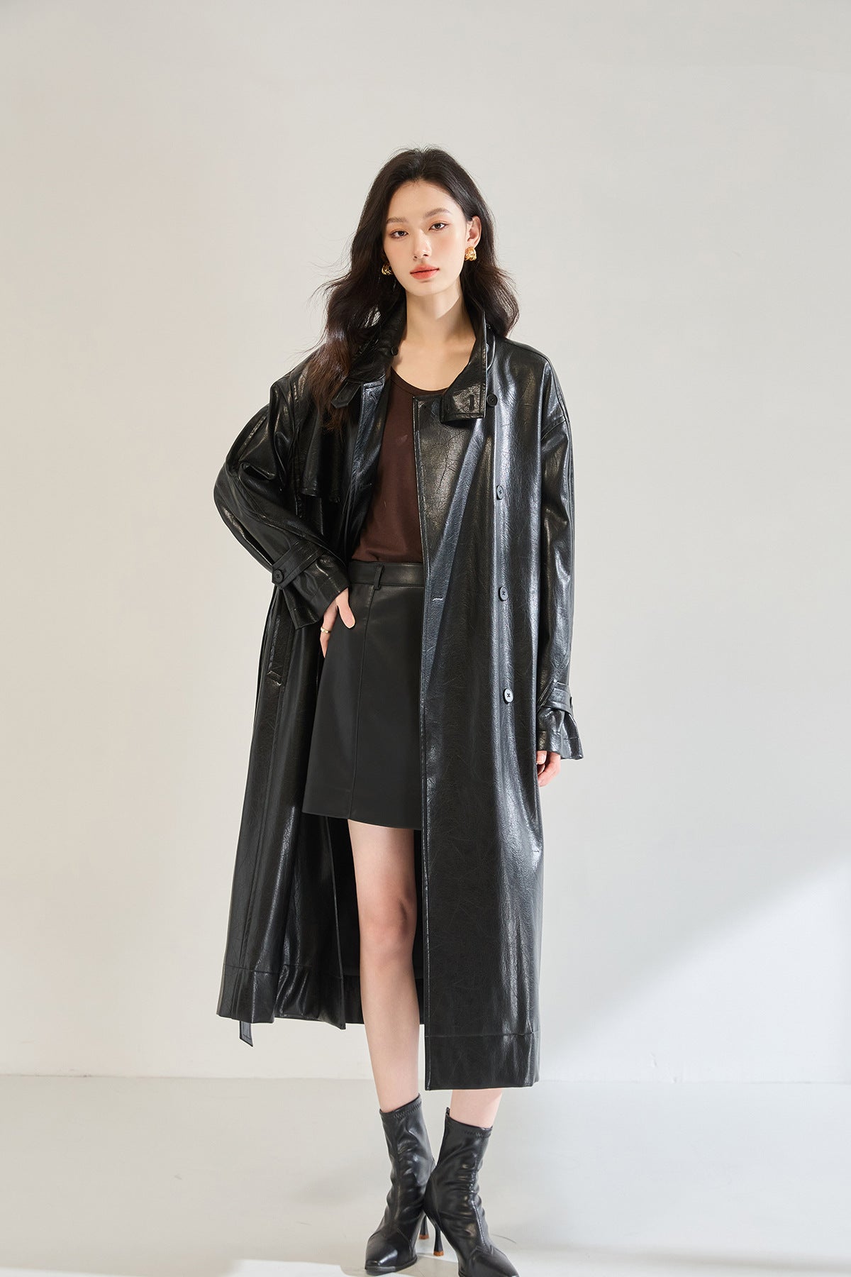Retro Long Faux Leather Coat