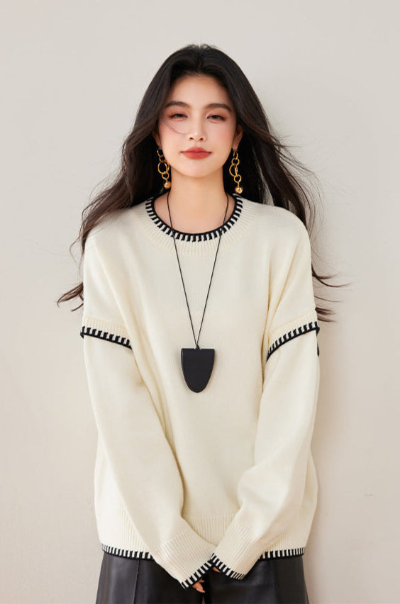 Black & White Color-Block Oversized Knit Sweater