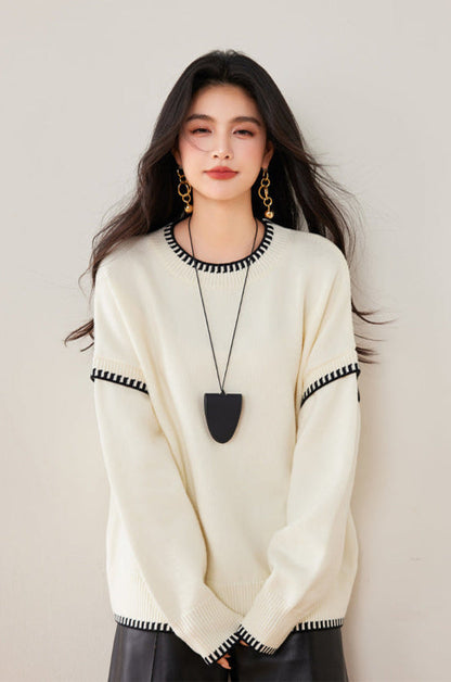 Black & White Color-Block Oversized Knit Sweater