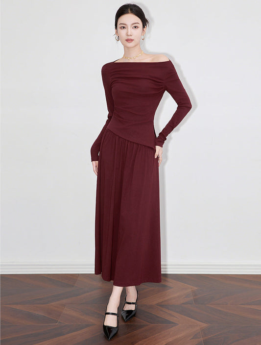 One-Shoulder Long Sleeve Two-Piece Set